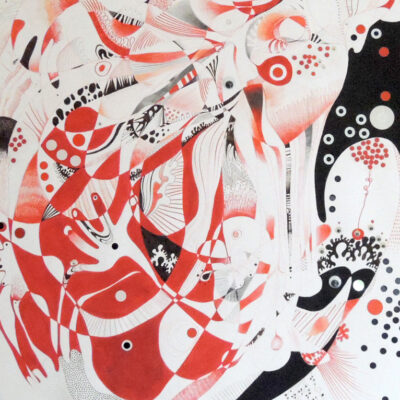 <br>BOMBARDE <span style='color: #5E7C98'>- Acrylique, papier et gommettes sur papier -</span> <em><span style='color: #FF0000;font-size: 10px;'>VENDUE</span></em><br><br>