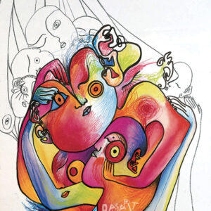 <br>PELOTE <span style='color: #5E7C98'>- Pastels à l'huile, crayons et feutre sur papier -</span> <em><span style='color: #FF0000;font-size: 10px;'>VENDUE</span></em><br><br>
