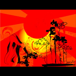 <br>CUEILLETTE <span style='color: #99AEC0'>- PEINTURE NUMÉRIQUE</span><br>
<span style='color: #5E7C98'>Lumière sur écran -</span> <em><span style='color: #FF8D00;font-size: 10px;'>PAS À VENDRE</span></em><br><br>

<span style='color: #1e73be;'><em>LIVRE DE VERS DEVINS<br><br>

Dos courbé par la belle heure,<br>
Le temps de la vendange est arrivé :<br>
Cueillette tardive, ivresse agressive,<br>
La macération aura-t-elle lieu ?<br><br>

Vers de rouge vaporeux, vigne consommée<br>
Avant que le bouchon ne se referme<br>
Boire de cette encre sombre revient à s'en faire sang<br>
L'ombre prend vie, éphémère, l'instant du dernier rayon<br><br>

Ciel taché auréolé<br>
L'illusion s'empressant<br>
Meurt jusqu'au lendemain</em></span><br><br>
<span style='color: #333399;'>Amandine Le Du</em><br><br>

<span style='color: #5B6F95;'>Cueillette<br>
L'ivre se recueille</span><br><br>
