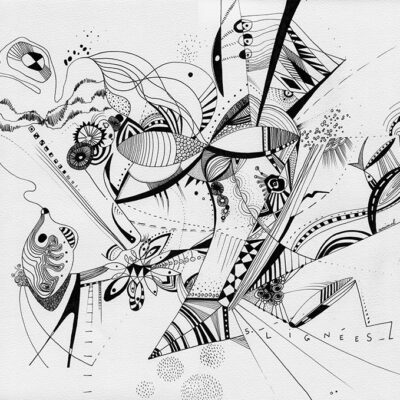 <br>LIGNÉES <span style='color: #99AEC0'>- PLUME N°5</span><br>
<span style='color: #5E7C98'>42 x 30 cm, rotring ArtPen et son encre noire sur papier dessin à grain -</span> <em><span style='color: #00CB65;font-size: 10px;'>DISPONIBLE</span></em><br><br>